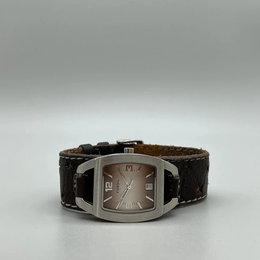 Fossil JR-8517 Womens Watch 25mm Ombre Dial Brown Leather Cuff Date New Battery